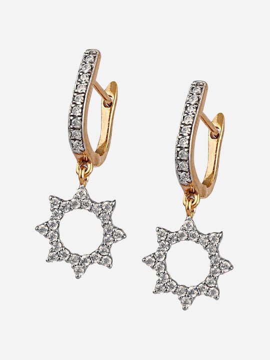 Gold-Plated 925 Sterling Silver CZ-Studded Floral Hoop Earrings - Inddus Jewelry