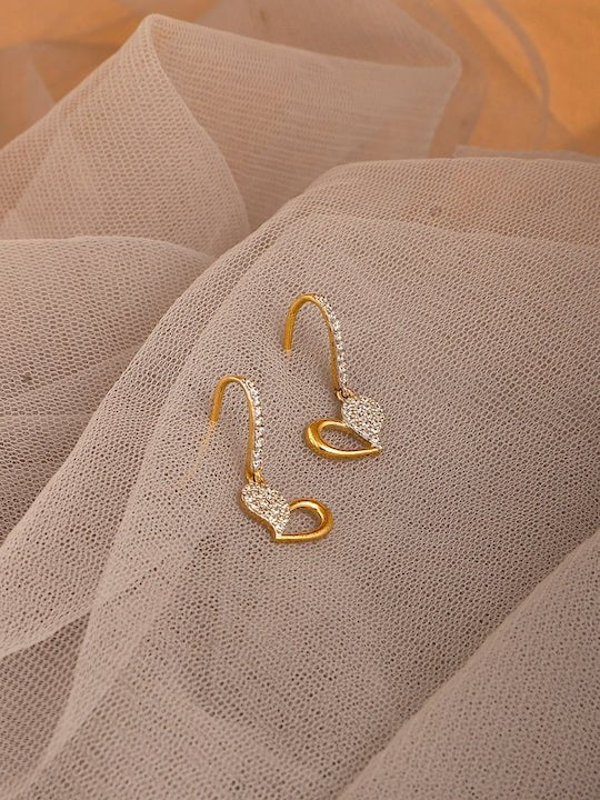 Gold-Plated 925 Sterling Silver CZ-Studded Heart Shaped Drop Earrings - Inddus Jewelry