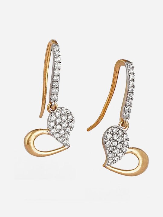 Gold-Plated 925 Sterling Silver CZ-Studded Heart Shaped Drop Earrings - Inddus Jewelry