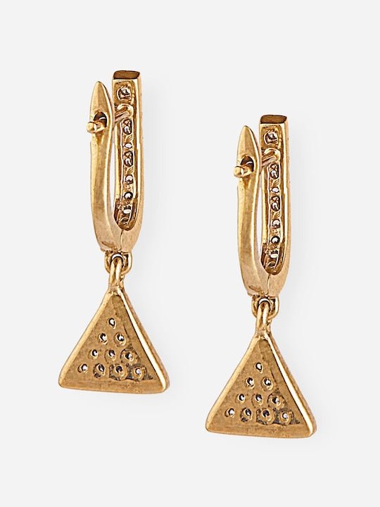 Gold-Plated 925 Sterling Silver CZ-Studded Triangular Hoop Earrings - Inddus Jewelry