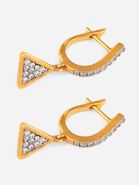 Gold-Plated 925 Sterling Silver CZ-Studded Triangular Hoop Earrings - Inddus Jewelry