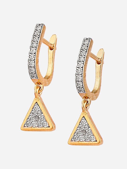 Gold-Plated 925 Sterling Silver CZ-Studded Triangular Hoop Earrings - Inddus Jewelry