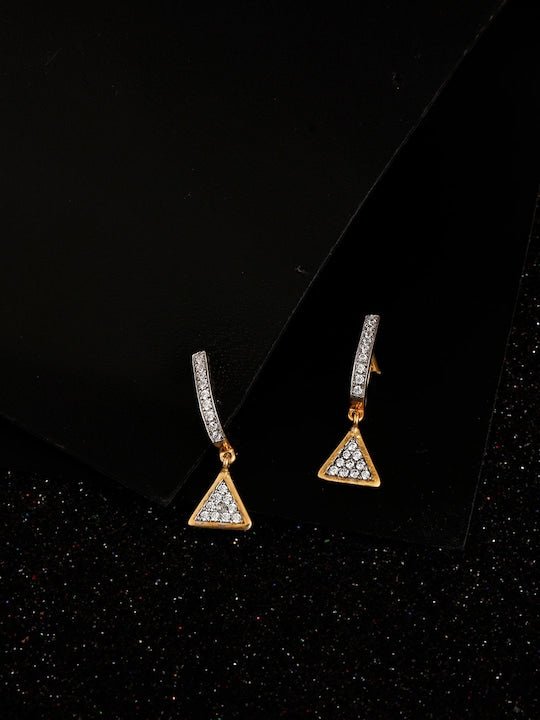 Gold-Plated 925 Sterling Silver CZ-Studded Triangular Hoop Earrings - Inddus Jewelry