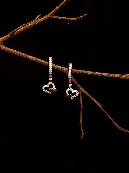 Gold-Plated Sterling Silver Heart Shaped Drop Earrings - Inddus Jewelry