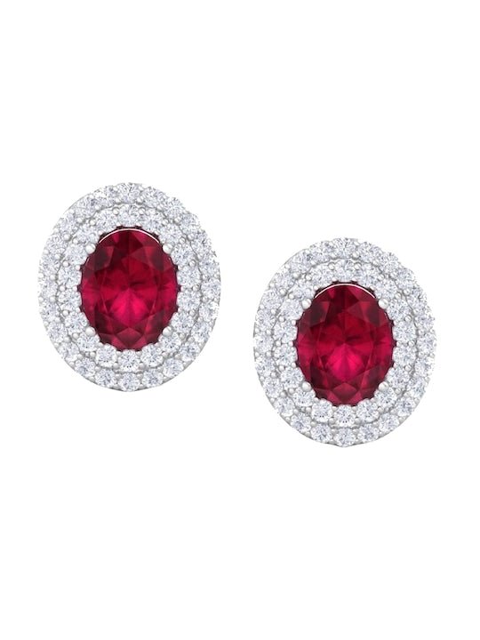 Rhodium-Plated 925 Sterling Silver Cubic Zirconia Studded Studs Earrings - Inddus Jewelry