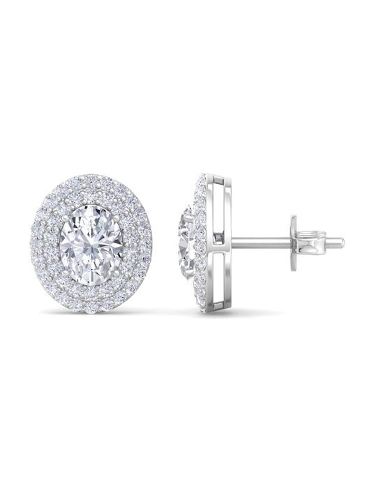 Rhodium-Plated 925 Sterling Silver Cubic Zirconia Studded Studs Earrings - Inddus Jewelry