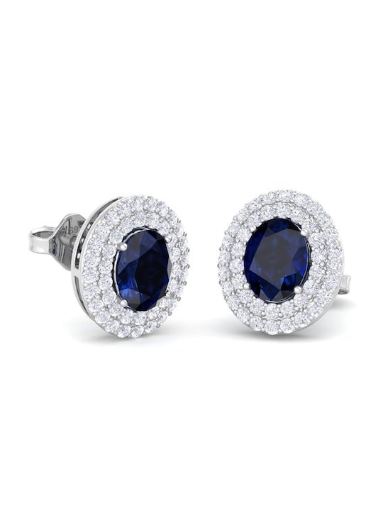 Rhodium-Plated 925 Sterling Silver Cubic Zirconia Studded Studs Earrings - Inddus Jewelry