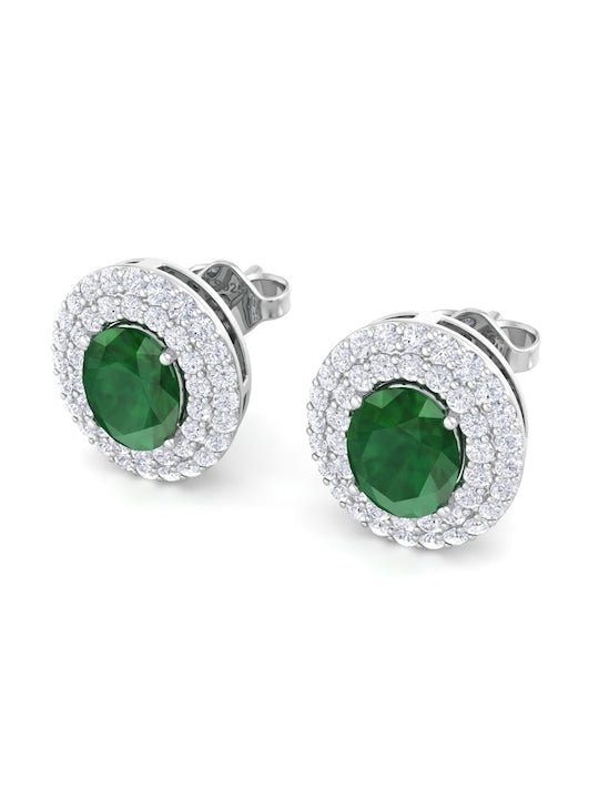 Rhodium-Plated 925 Sterling Silver Cubic Zirconia Studded Studs Earrings - Inddus Jewelry