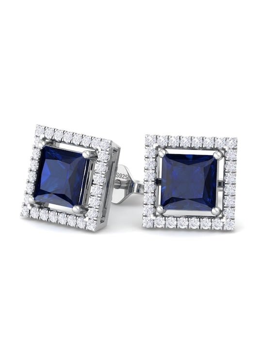 Rhodium-Plated 925 Sterling Silver Cubic Zirconia Studded Studs Earrings - Inddus Jewelry