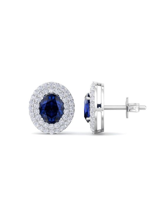 Rhodium-Plated 925 Sterling Silver Cubic Zirconia Studded Studs Earrings - Inddus Jewelry