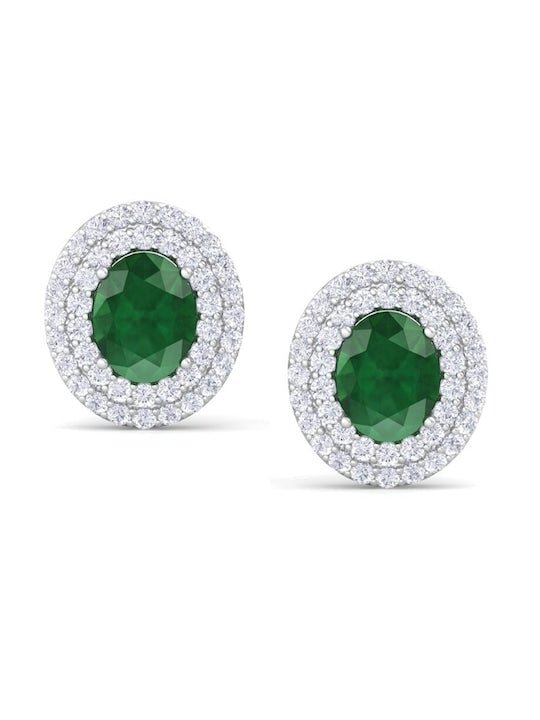 Rhodium-Plated 925 Sterling Silver Cubic Zirconia Studded Studs Earrings - Inddus Jewelry