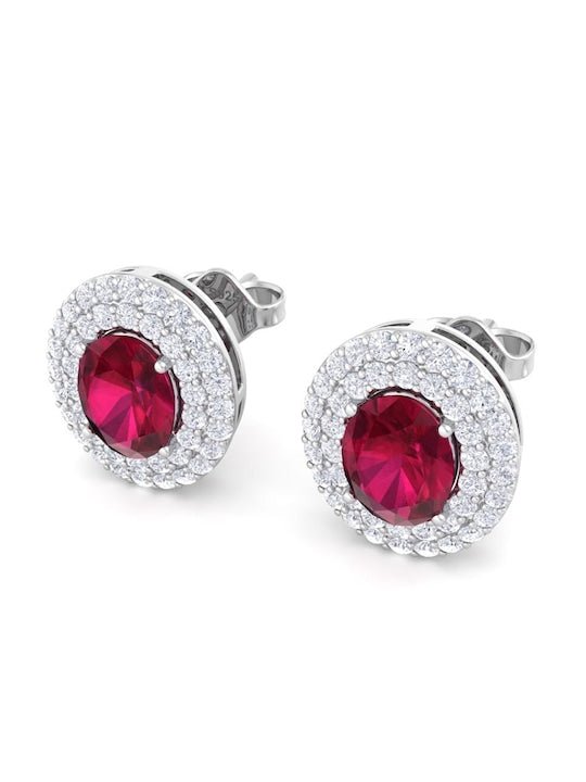 Rhodium-Plated 925 Sterling Silver Cubic Zirconia Studded Studs Earrings - Inddus Jewelry