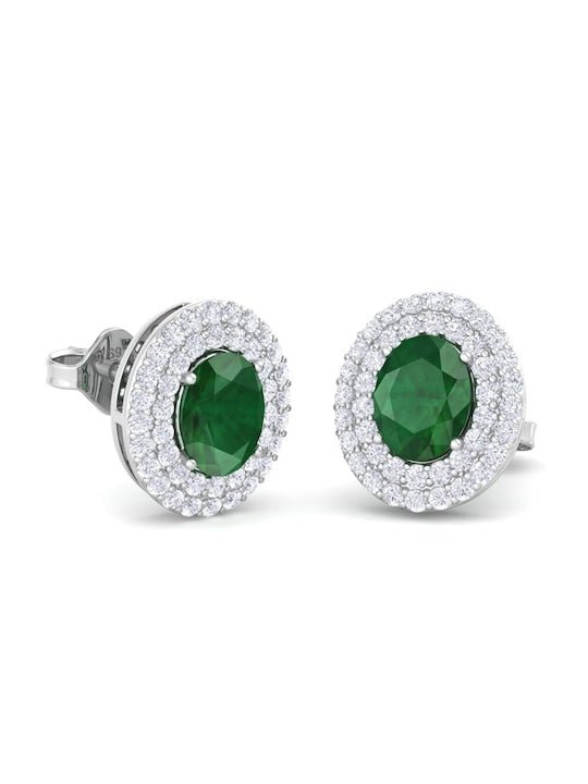 Rhodium-Plated 925 Sterling Silver Cubic Zirconia Studded Studs Earrings - Inddus Jewelry