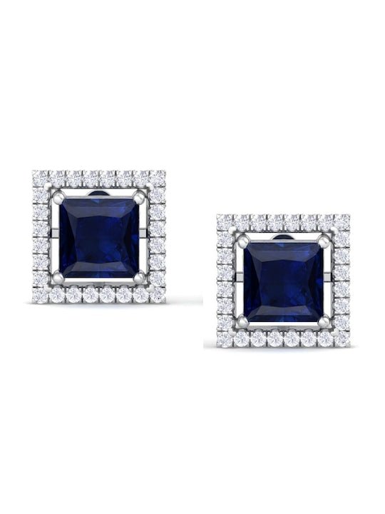 Rhodium-Plated 925 Sterling Silver Cubic Zirconia Studded Studs Earrings - Inddus Jewelry