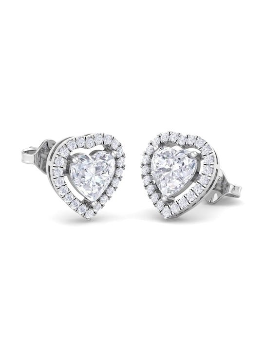 Rhodium-Plated 925 Sterling Silver Cubic Zirconia Studded Studs Earrings - Inddus Jewelry