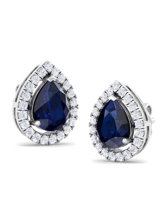 Rhodium-Plated 925 Sterling Silver Cubic Zirconia Studded Studs Earrings - Inddus Jewelry