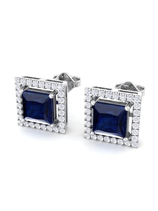 Rhodium-Plated 925 Sterling Silver Cubic Zirconia Studded Studs Earrings - Inddus Jewelry