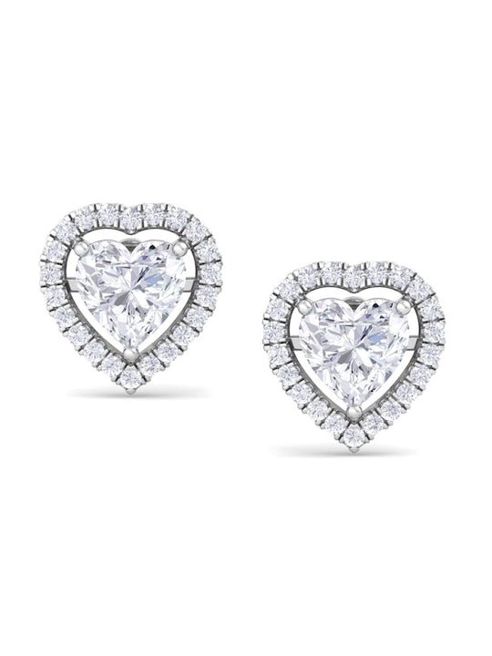 Rhodium-Plated 925 Sterling Silver Cubic Zirconia Studded Studs Earrings - Inddus Jewelry