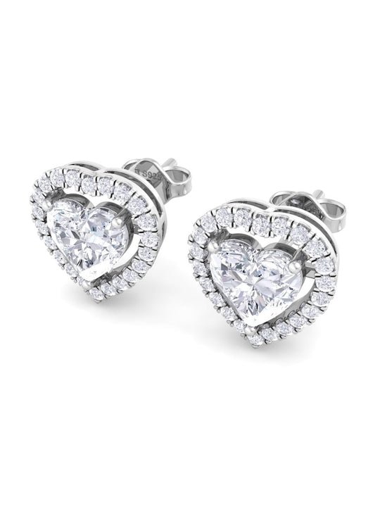 Rhodium-Plated 925 Sterling Silver Cubic Zirconia Studded Studs Earrings - Inddus Jewelry