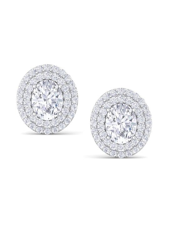 Rhodium-Plated 925 Sterling Silver Cubic Zirconia Studded Studs Earrings - Inddus Jewelry