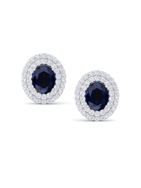 Rhodium-Plated 925 Sterling Silver Cubic Zirconia Studded Studs Earrings - Inddus Jewelry