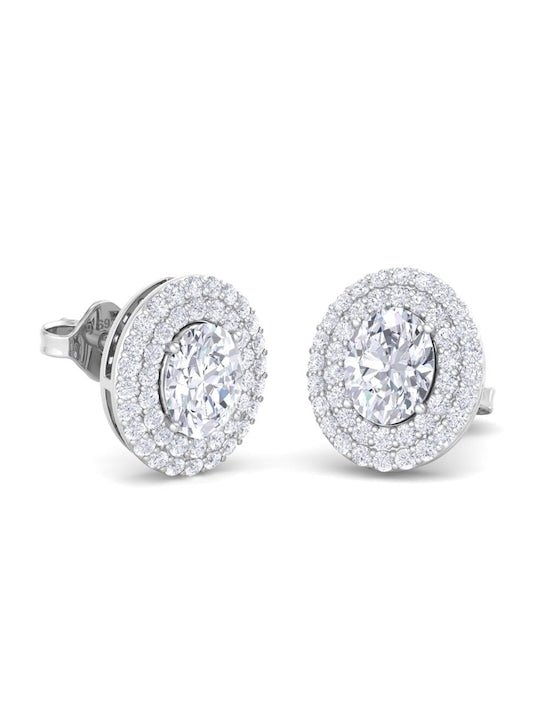 Rhodium-Plated 925 Sterling Silver Cubic Zirconia Studded Studs Earrings - Inddus Jewelry