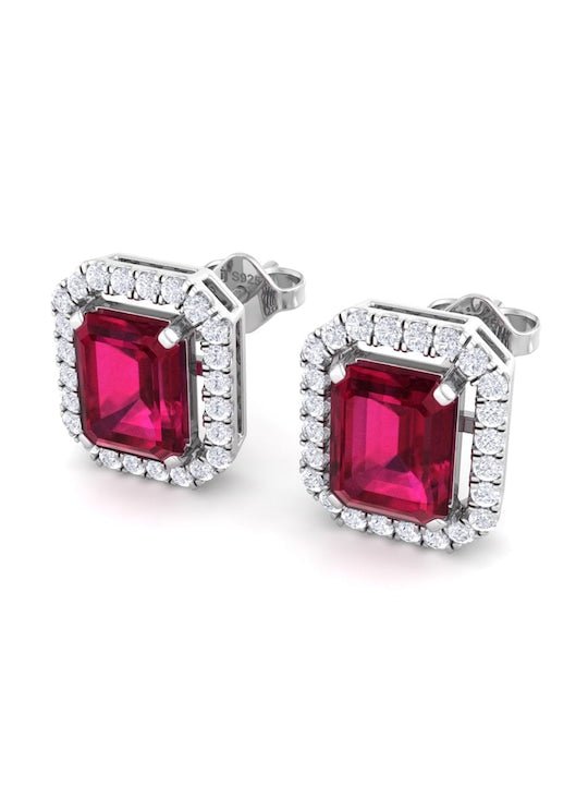 Rhodium-Plated 925 Sterling Silver Cubic Zirconia Studded Studs Earrings - Inddus Jewelry