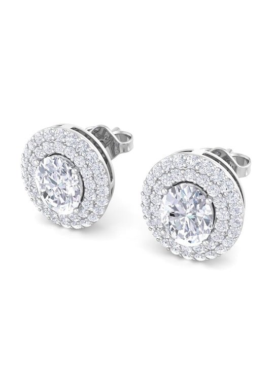 Rhodium-Plated 925 Sterling Silver Cubic Zirconia Studded Studs Earrings - Inddus Jewelry