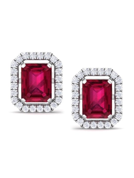 Rhodium-Plated 925 Sterling Silver Cubic Zirconia Studded Studs Earrings - Inddus Jewelry