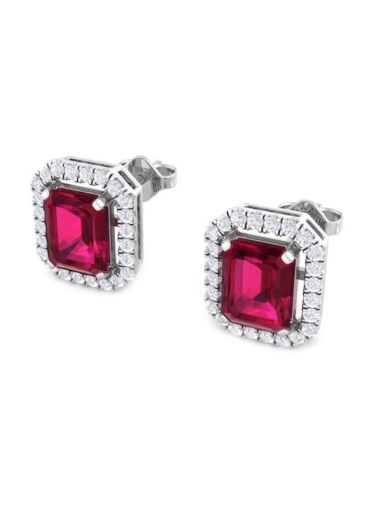 Rhodium-Plated 925 Sterling Silver Cubic Zirconia Studded Studs Earrings - Inddus Jewelry