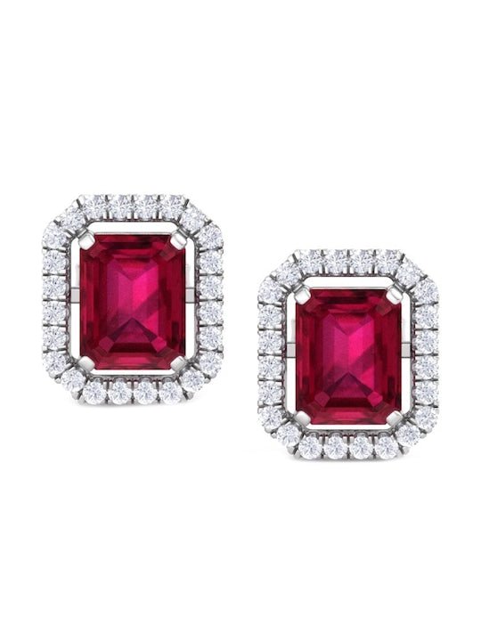 Rhodium-Plated 925 Sterling Silver Cubic Zirconia Studded Studs Earrings - Inddus Jewelry