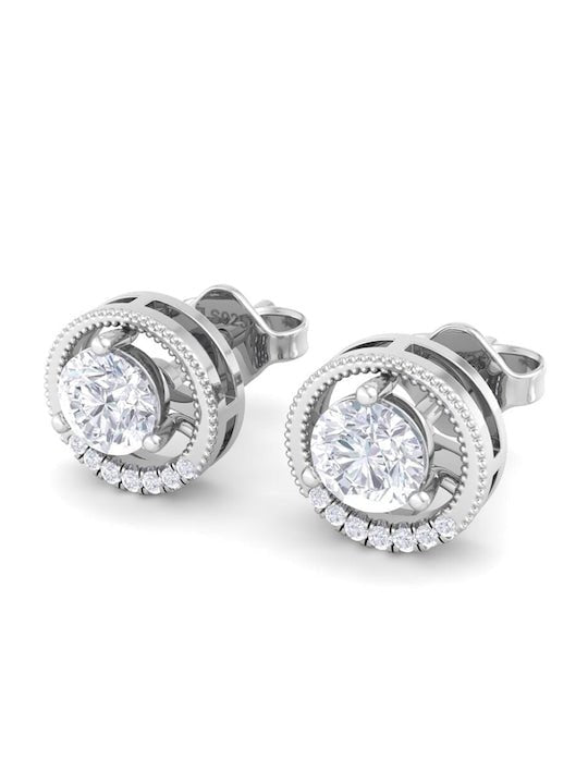 Rhodium-Plated Circular Studs Earrings - Inddus Jewelry