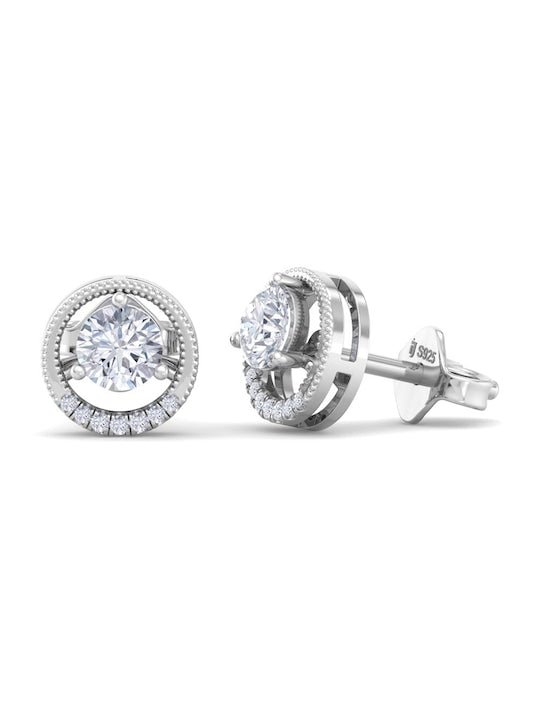 Rhodium-Plated Circular Studs Earrings - Inddus Jewelry