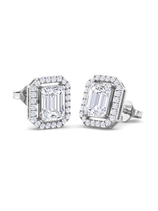 Rhodium-Plated Cubic Zirconia Stud Earrings - Inddus Jewelry