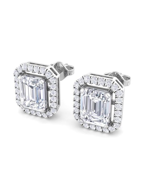 Rhodium-Plated Cubic Zirconia Stud Earrings - Inddus Jewelry