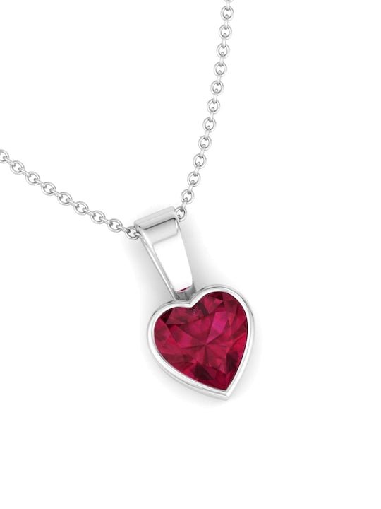 Rhodium-Plated CZ Studded Heart-Charm Pendant With Chain - Inddus Jewelry