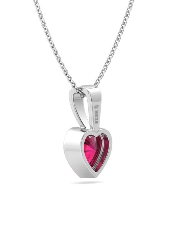 Rhodium-Plated CZ Studded Heart-Charm Pendant With Chain - Inddus Jewelry