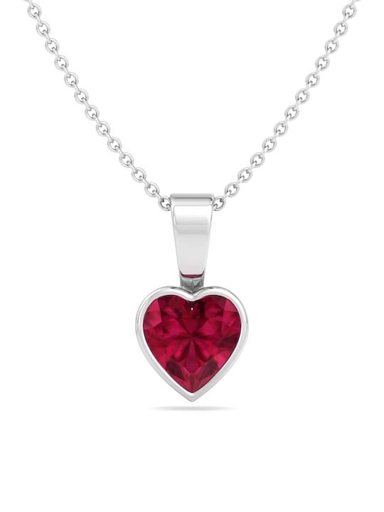 Rhodium-Plated CZ Studded Heart-Charm Pendant With Chain - Inddus Jewelry