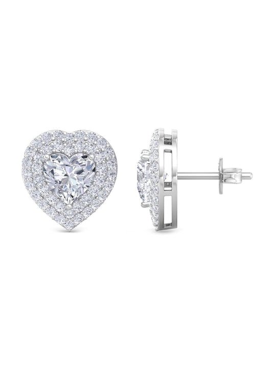 Rhodium-Plated Heart Shaped Studs Earrings - Inddus Jewelry