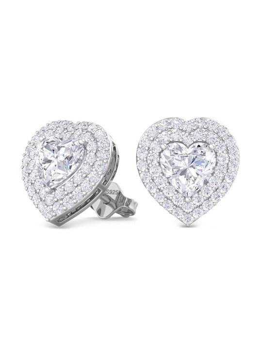 Rhodium-Plated Heart Shaped Studs Earrings - Inddus Jewelry