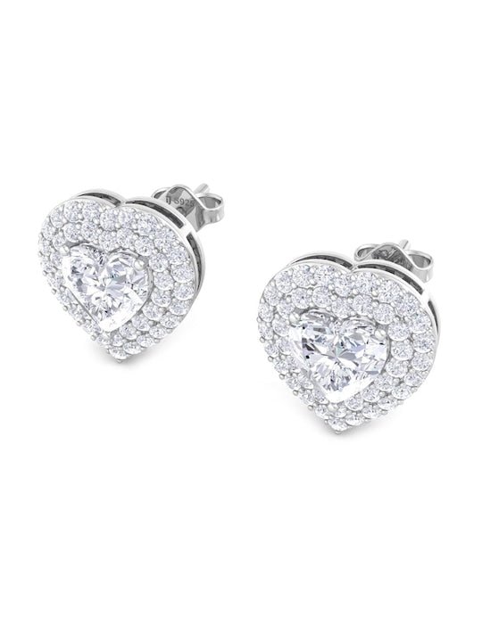 Rhodium-Plated Heart Shaped Studs Earrings - Inddus Jewelry