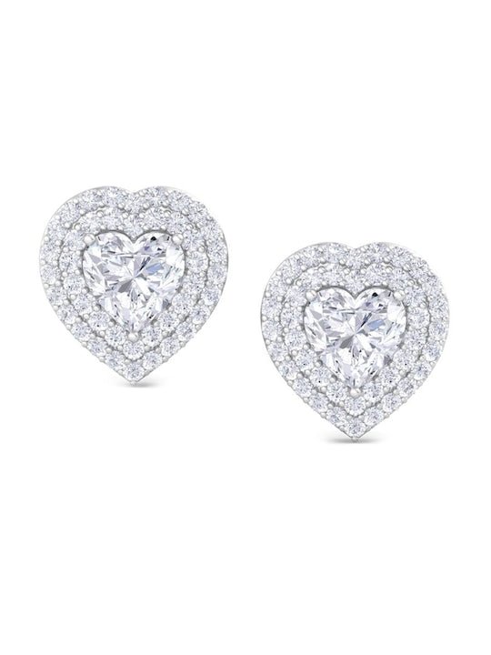 Rhodium-Plated Heart Shaped Studs Earrings - Inddus Jewelry