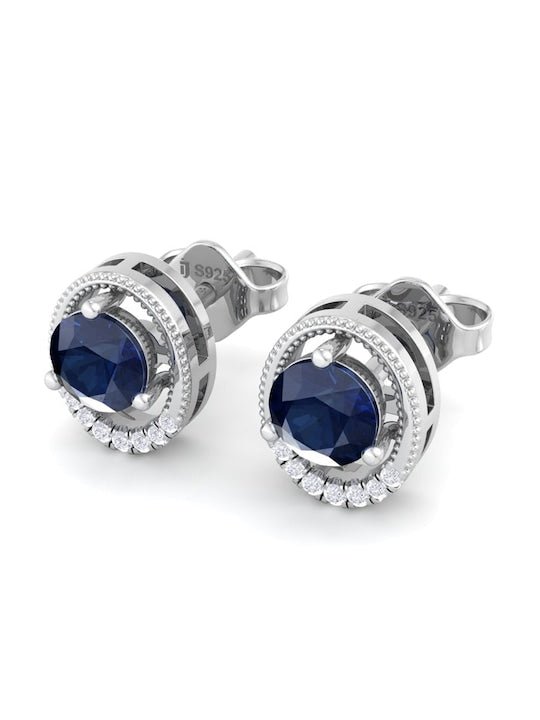 Rhodium-Plated Oval Shaped CZ Studs Earrings - Inddus Jewelry