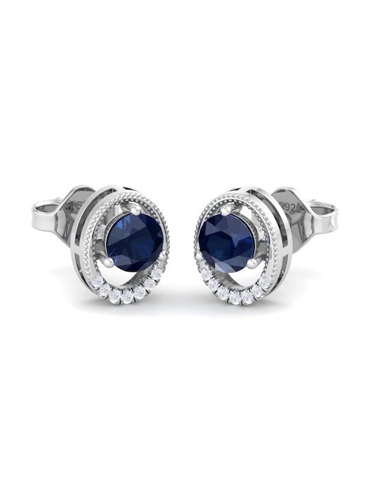 Rhodium-Plated Oval Shaped CZ Studs Earrings - Inddus Jewelry