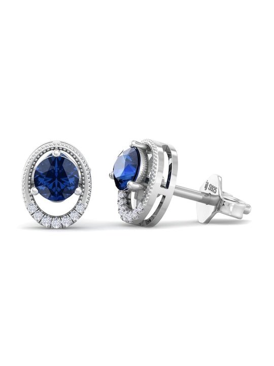 Rhodium-Plated Oval Shaped CZ Studs Earrings - Inddus Jewelry