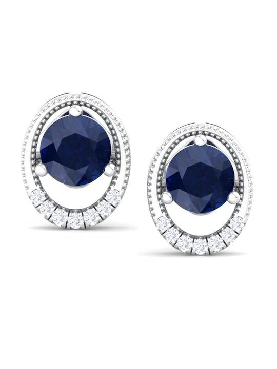 Rhodium-Plated Oval Shaped CZ Studs Earrings - Inddus Jewelry