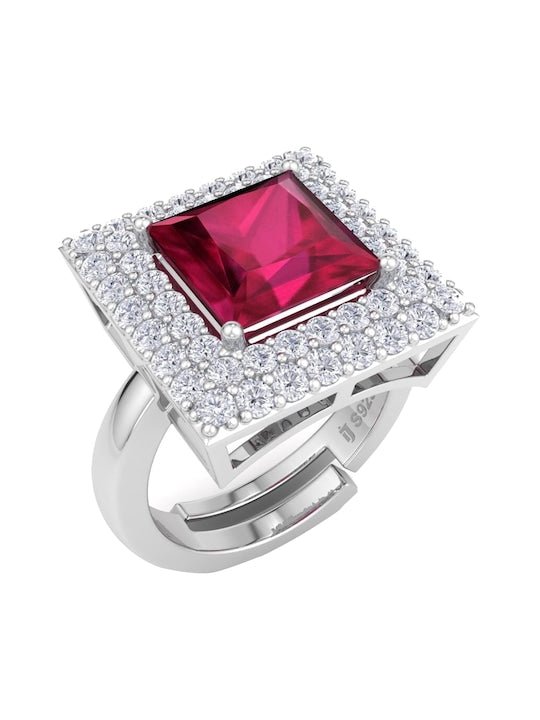 Rhodium-Plated Square Shaped Adjustable Finger Ring. - Inddus Jewelry