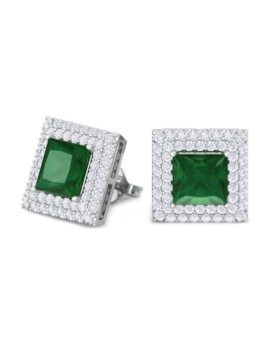 Rhodium-Plated Square Studs Earrings - Inddus Jewelry