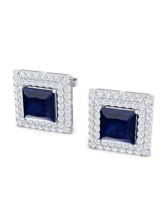 Rhodium-Plated Square Studs Earrings - Inddus Jewelry