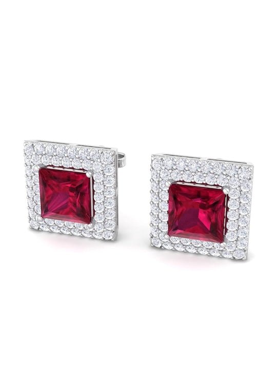 Rhodium-Plated Square Studs Earrings - Inddus Jewelry